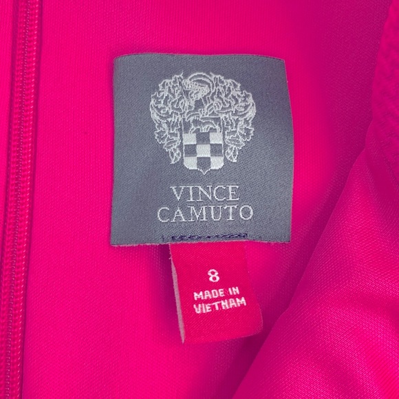 Vince Camuto Bright Pink High Collar Dress Size 8 White Scrolled Design Zip up - Picture 6 of 14